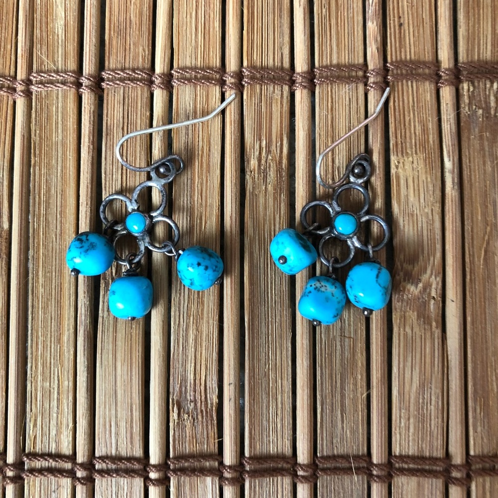 Sterling silver & turquoise dainty drop earrings!